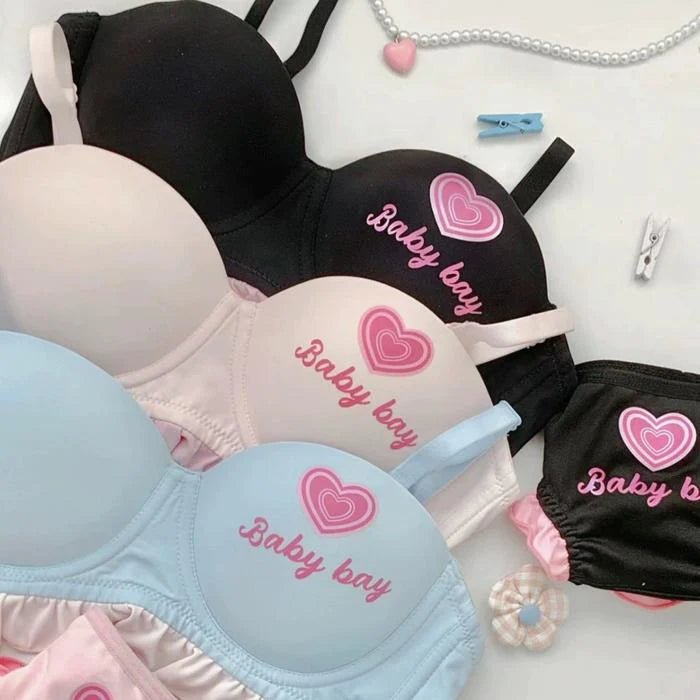 Pastel Ruffle Lace Bra & Panty Set – Soft Padded, Cute Printed, All-Day Comfort Lingerie