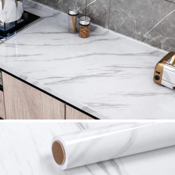 Self-Adhesive Marble Contact Paper – Black & White Kitchen Decor